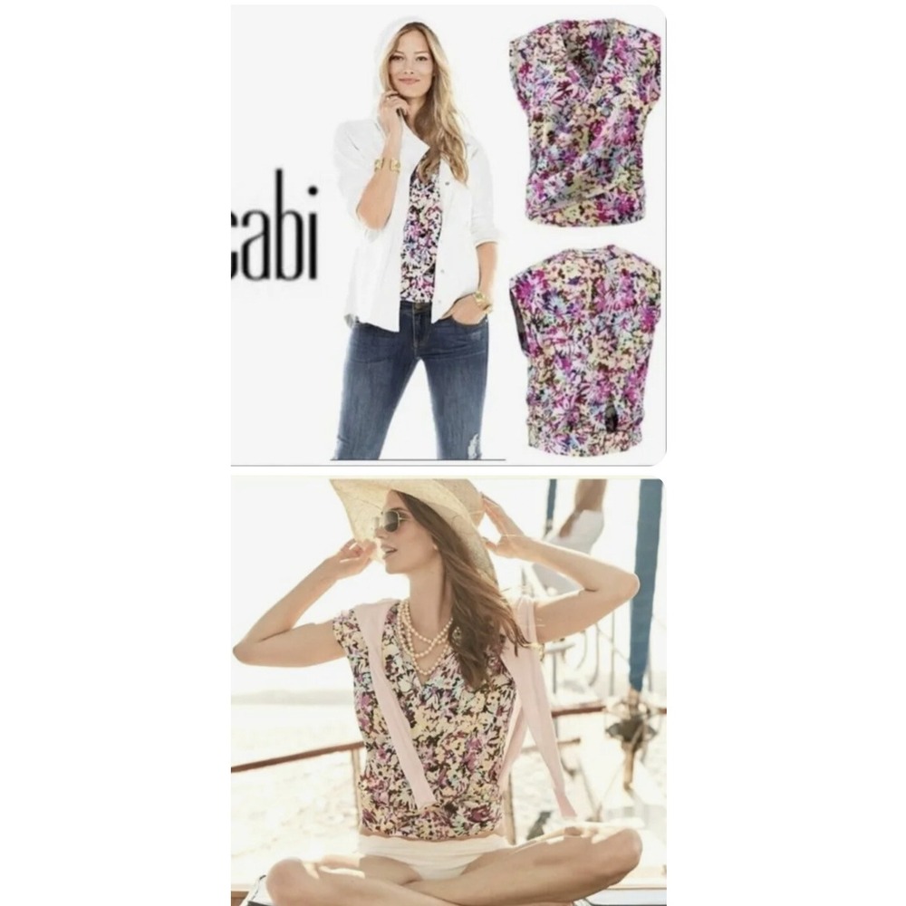 Cabi 5211 Eden Floral Faux Wrap Top Multicolor Blouse Sz L